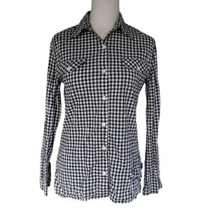 Chico's Women's Black & White Gingham Long Sleeve Button Up Blouse Size 0 Small